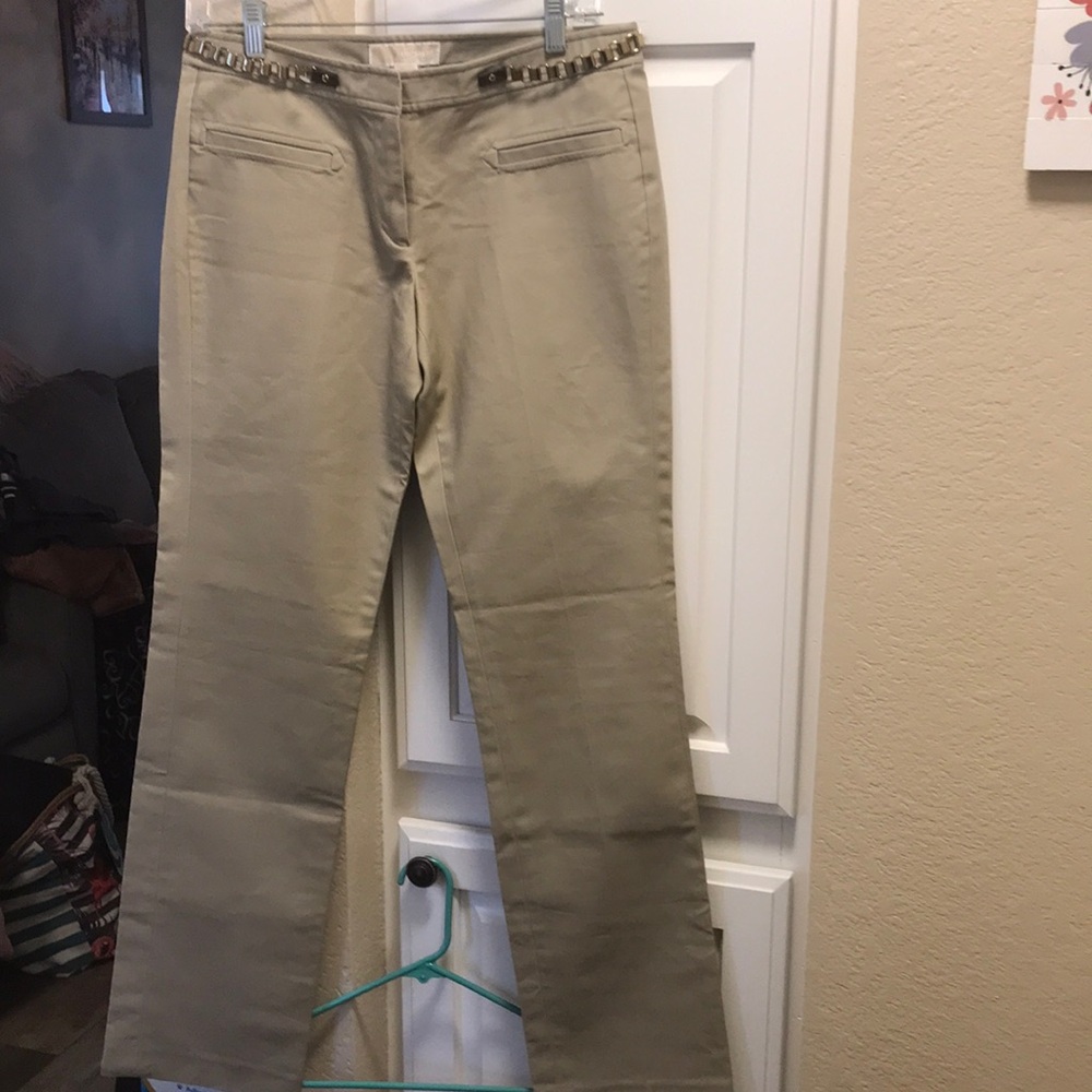 Michael Michael kors Stylish Khaki Pants with faux brown and gold belt NWOT